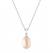 Colier perla naturala roz piersica cu lantisor argint DiAmanti PFD19-P_Necklace-G